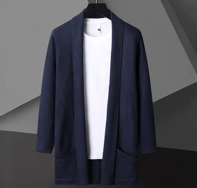Men's Slim Fit Cardigan Sweater Knit Open Front Long Sleeve with Pockets