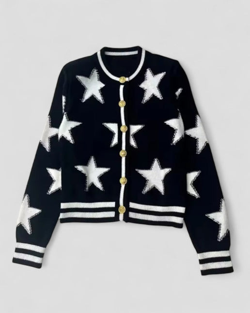 Women's Knit Cardigan with Star Embellishments and Gold Buttons