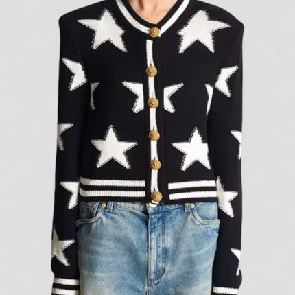 Women's Knit Cardigan with Star Embellishments and Gold Buttons
