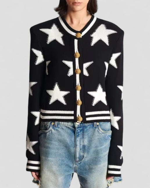 Women's Knit Cardigan with Star Embellishments and Gold Buttons