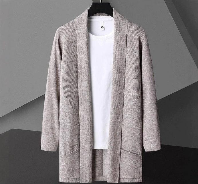 Men's Slim Fit Cardigan Sweater Knit Open Front Long Sleeve with Pockets