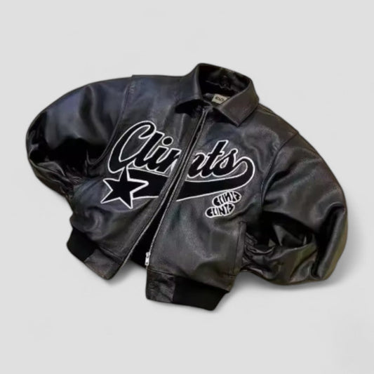 Men's Leather Jacket Embroidered Y2K Hip Hop Style