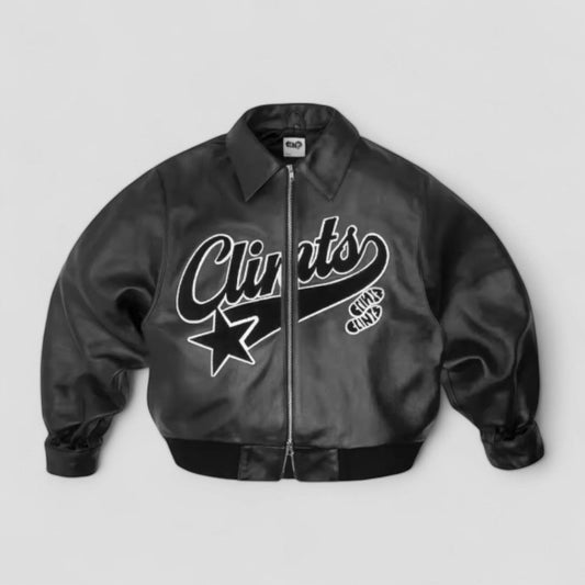Men's Leather Jacket Embroidered Y2K Hip Hop Style