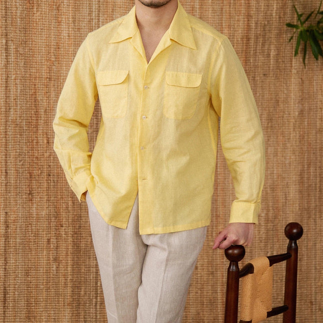 Men's Linen Button-Up Shirt with Relaxed Fit and Long Sleeves