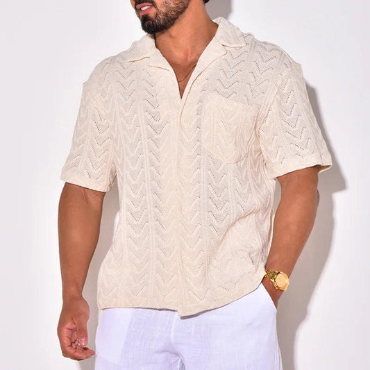 Men’s Short Sleeve Knit Shirt Jacquard Texture Relaxed Fit