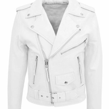 Men’s Leather Biker Jacket Asymmetrical Zip Lapel Collar Belted Waist