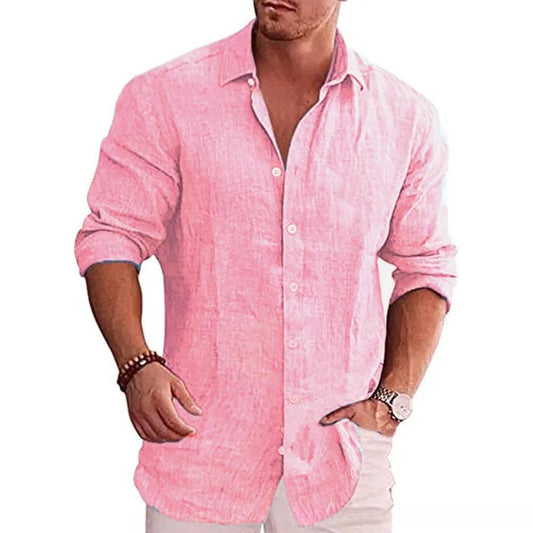 Cotton-Linen Autumn Shirt for Men | Solid Color Casual Style with Turn-Down Collar - northernnomad