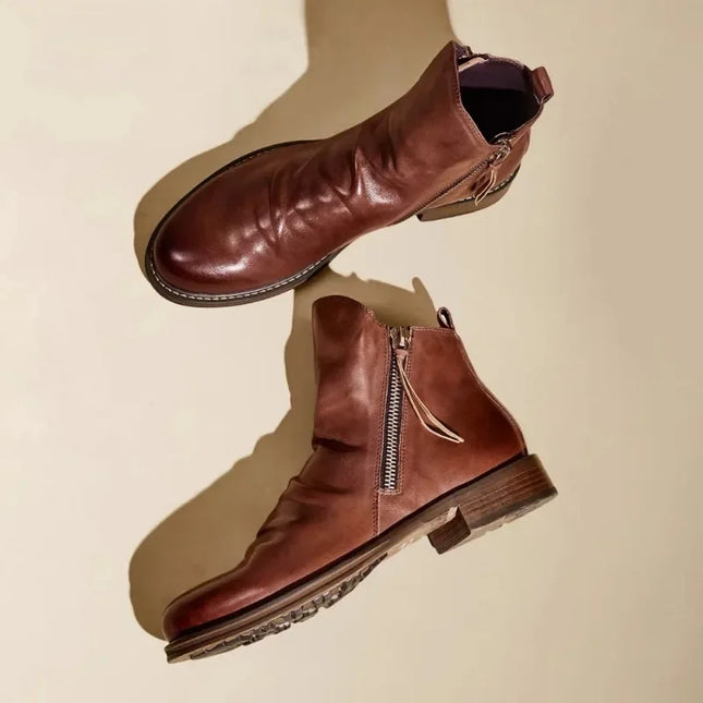 Men’s Chelsea Boots Leather-Look Side Zipper Ankle Height
