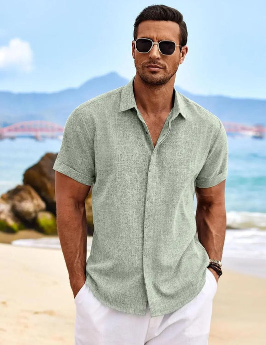 The Milo Short Sleeve Cotton-Linen Shirt | Lightweight Pullover for Casual Summer Comfort - northernnomad