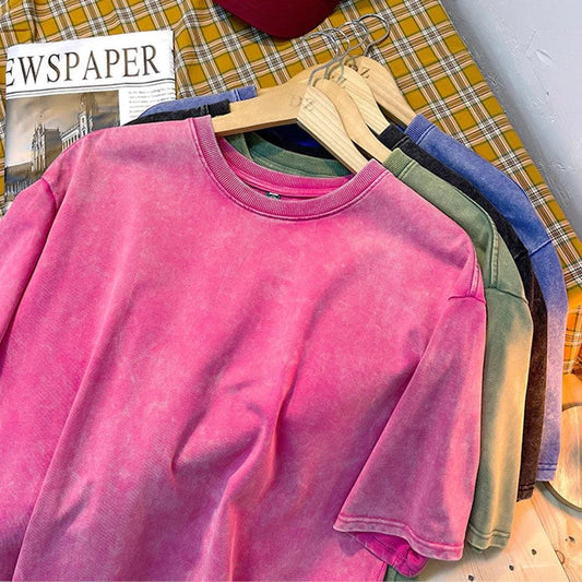 Frostfade Vintage Washed Cotton Tee | Solid Color Streetwear T-Shirt - northernnomad