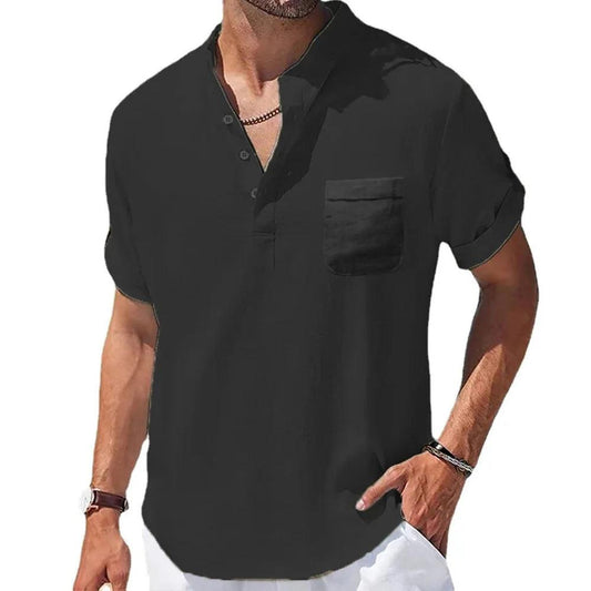 Men's Summer Henley T-Shirt | Cotton and Linen Blend, Short Sleeve Casual Top - northernnomad