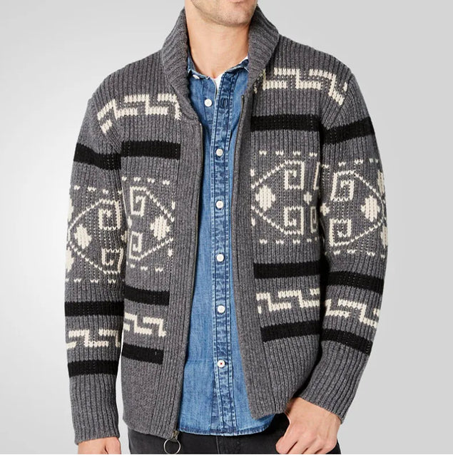 Men's Wool Knit Cardigan Sweater Slim Fit Zipper Front
