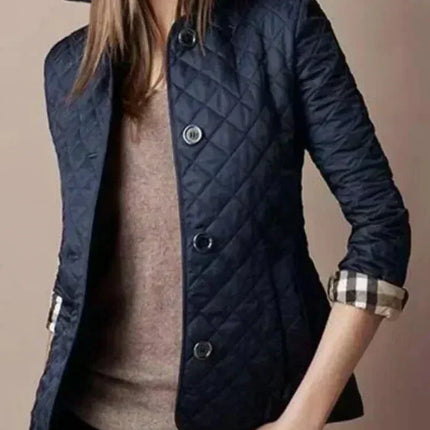 Women's Quilted Jacket Tailored Fit Diamond Pattern High Collar
