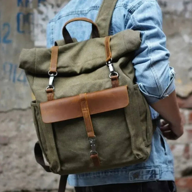 Men's Vintage Roll Top Backpack Canvas
