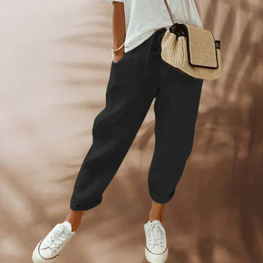Women's Lightweight Casual Trousers - Relaxed Fit, Elastic Waist, Drawstring