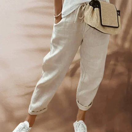 Women's Lightweight Casual Trousers - Relaxed Fit, Elastic Waist, Drawstring