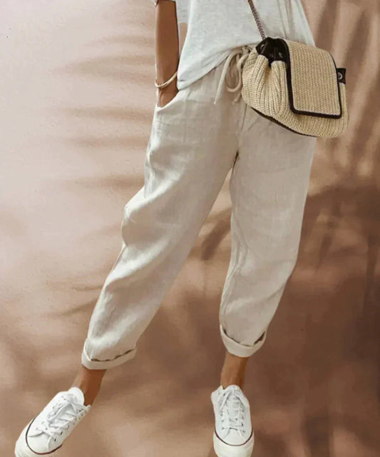 Women's Lightweight Casual Trousers - Relaxed Fit, Elastic Waist, Drawstring