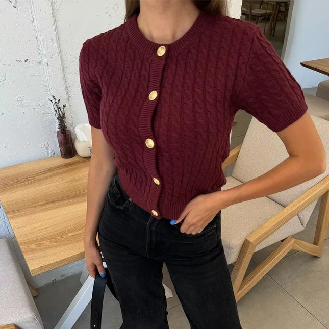 Women's Knitted Cardigan Short Sleeve Button Closure