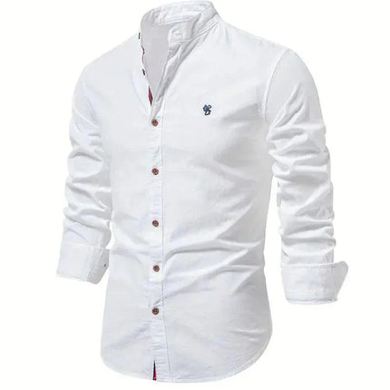 Men’s Slim Fit Cotton Blend Casual Shirt with Mandarin Collar and Long Sleeves