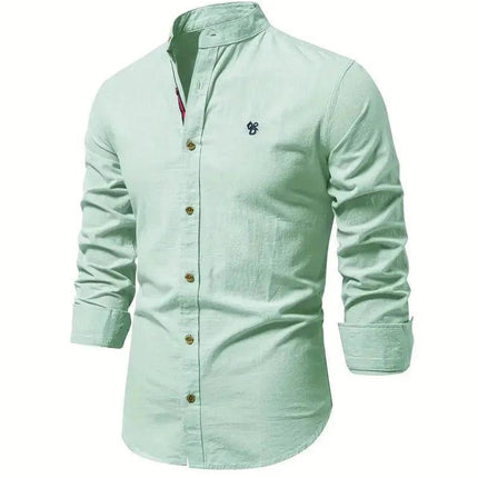 Men’s Slim Fit Cotton Blend Casual Shirt with Mandarin Collar and Long Sleeves