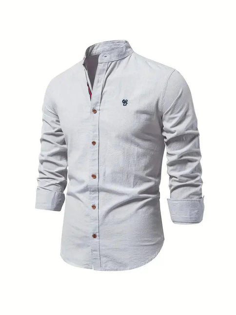 Men’s Slim Fit Cotton Blend Casual Shirt with Mandarin Collar and Long Sleeves