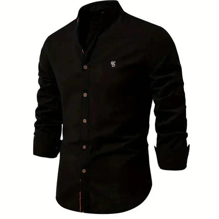 Men’s Slim Fit Cotton Blend Casual Shirt with Mandarin Collar and Long Sleeves