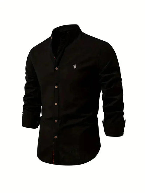Men’s Slim Fit Cotton Blend Casual Shirt with Mandarin Collar and Long Sleeves