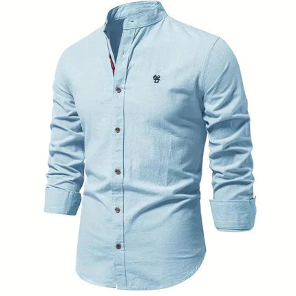Men’s Slim Fit Cotton Blend Casual Shirt with Mandarin Collar and Long Sleeves