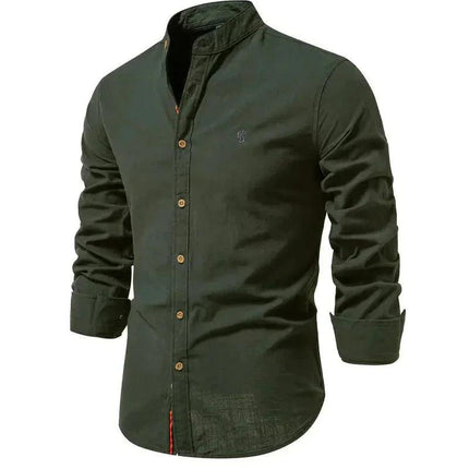 Men’s Slim Fit Cotton Blend Casual Shirt with Mandarin Collar and Long Sleeves