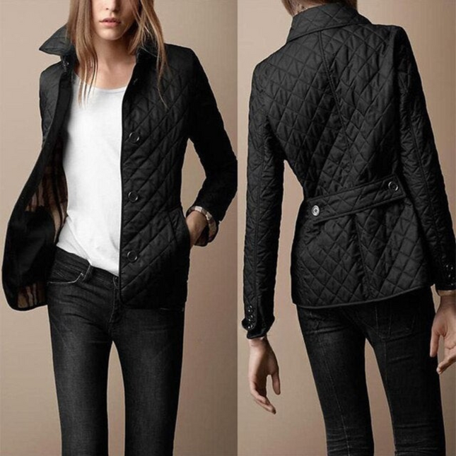Women's Quilted Lightweight Coat with Button Closure