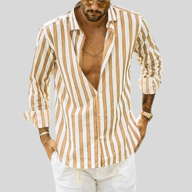 Men's Slim Fit Button-Up Shirt Vertical Stripe Long Sleeve Spread Collar