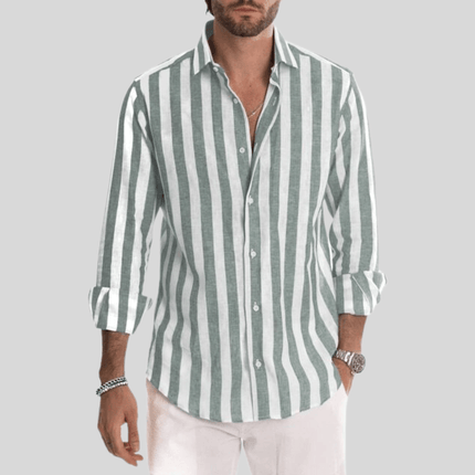 Men's Slim Fit Button-Up Shirt Vertical Stripe Long Sleeve Spread Collar