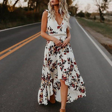 Women’s Maxi Dress - Sleeveless Flutter Sleeve - Lace Back - Tiered Flowy Skirt