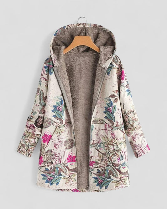 Women's Floral Fleece Jacket with Hood