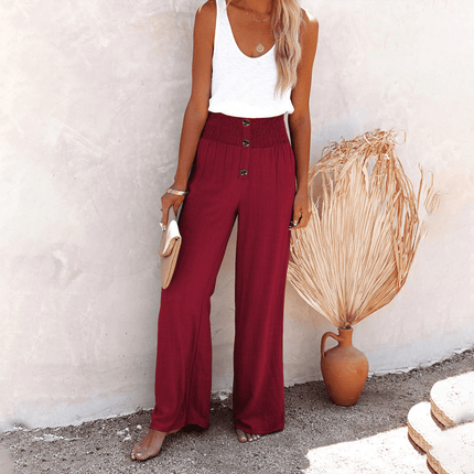 Women's Wide-Leg Trousers High-Waisted Elastic Waist Relaxed Fit