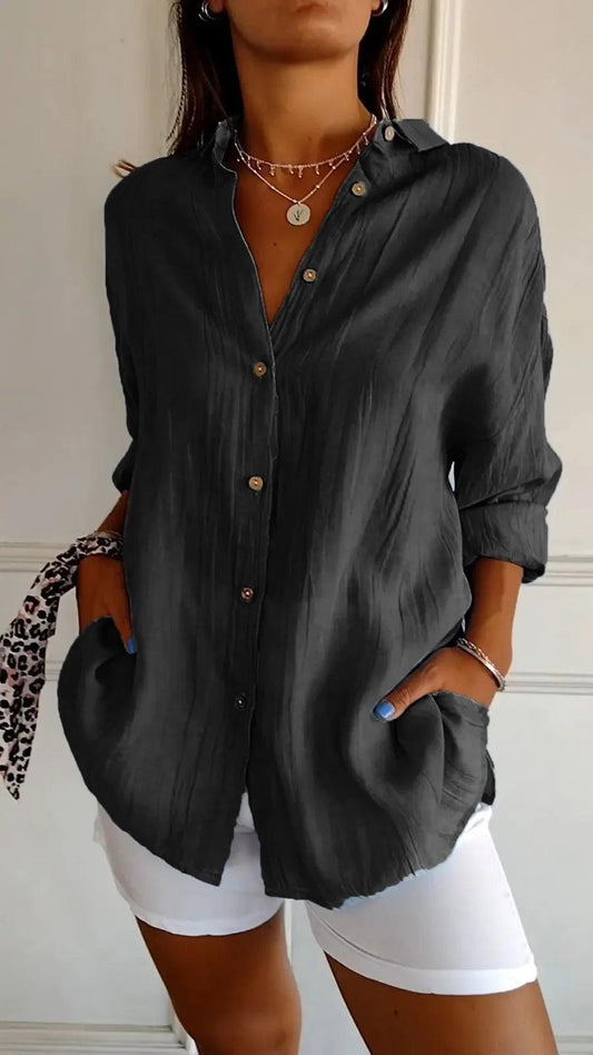 Women's Long Sleeve Button-Down Shirt with Lapel
