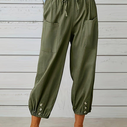 Women's Relaxed Fit Casual Trousers with Elastic Waist and Drawstring