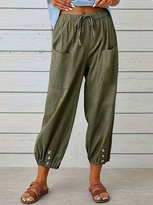 Women's Relaxed Fit Casual Trousers with Elastic Waist and Drawstring