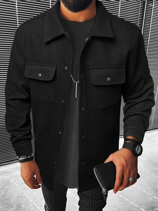 Men's Button-Up Long Sleeve Jacket with Pocket