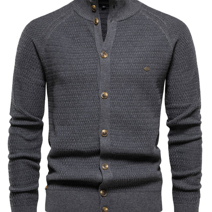 Men's Sheared Sweater Stand Collar Buttoned