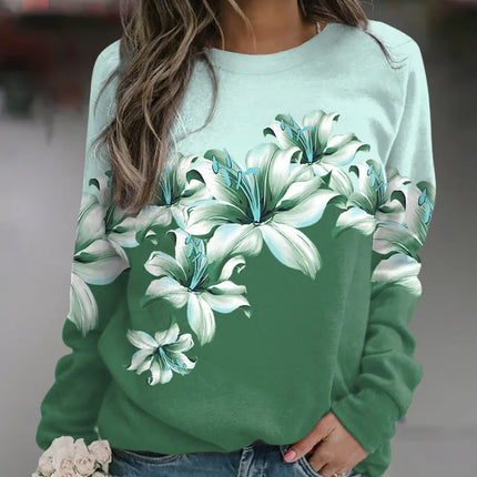 Women's Floral Print Sweatshirt - Soft Breathable Fabric - Relaxed Fit Long Sleeve