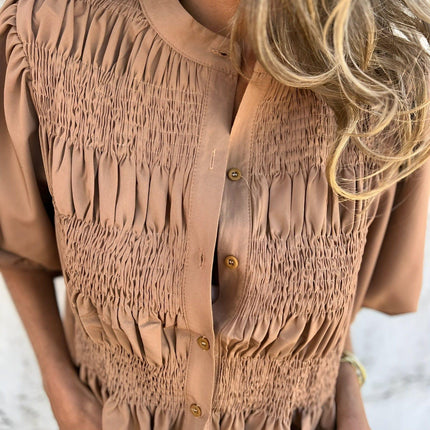 Women's Puff Sleeve Blouse with Smocked Bodice