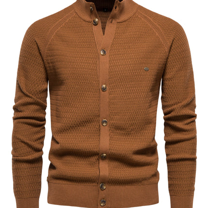 Men's Sheared Sweater Stand Collar Buttoned