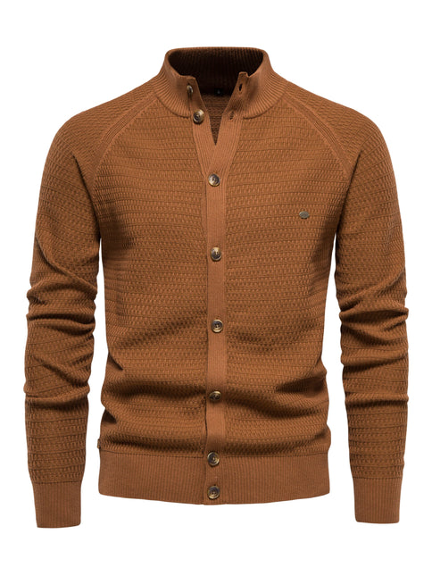 Men's Sheared Sweater Stand Collar Buttoned