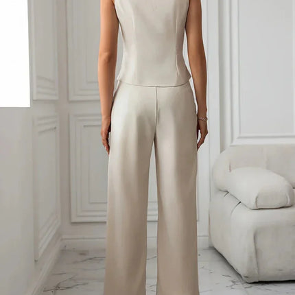 Women's Flare Leg Pants and Vest Set - Elegant Single Breasted Style for Winter