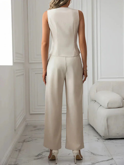 Women's Flare Leg Pants and Vest Set - Elegant Single Breasted Style for Winter