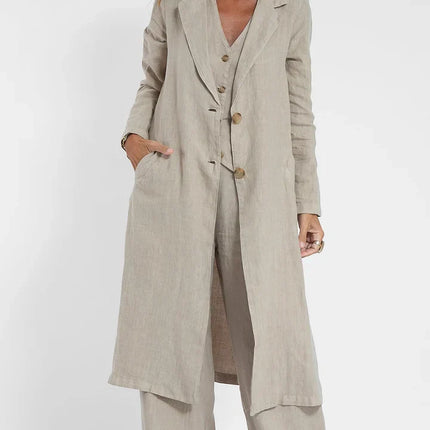Women's Fitted Linen Vest - Lightweight Buttoned Front for Formal & Casual Wear