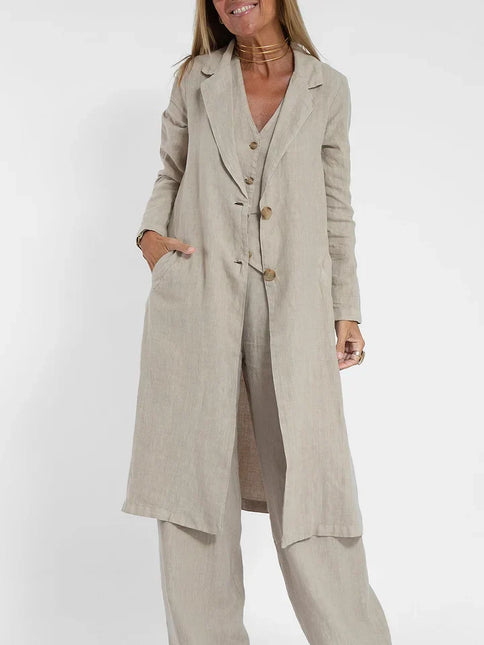 Women's Fitted Linen Vest - Lightweight Buttoned Front for Formal & Casual Wear