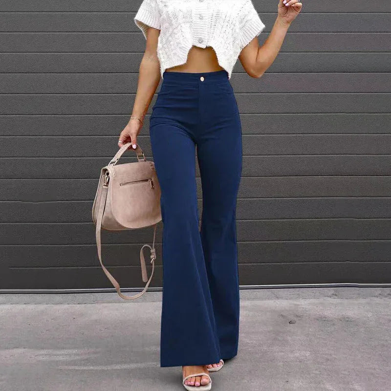 Women's High-Waisted Flared Trousers Soft Fabric Vintage Bell-Bottom