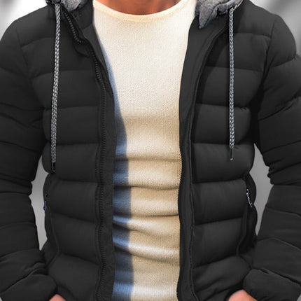 Men's Lightweight Winter Coat Zipper Hood Drawstring